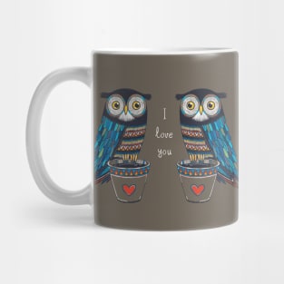 Cute owl couple in chalk hand drawn style Mug